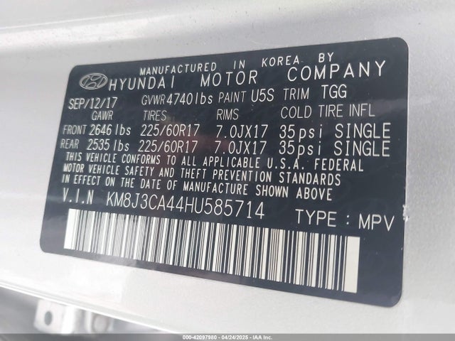 Hyundai TUCSON SE 2017 KM8J3CA44HU585714 Image 9