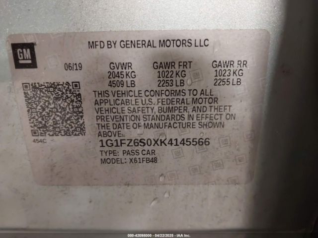 1G1FZ6S0XK4145566 Chevrolet Bolt Ev Premier