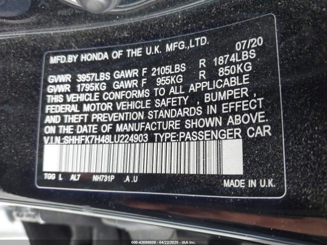 SHHFK7H48LU224903 Honda Civic Sport