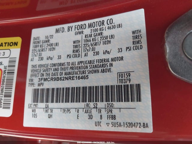 3FMCR9B62NRE16465 Ford Bronco Sport Big Bend