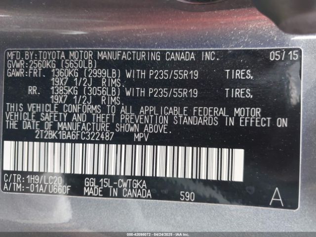 2T2BK1BA6FC322487 Lexus RX 350