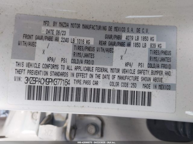 3MZBPACM9PM377164 Mazda Mazda3 2.5 S Preferred