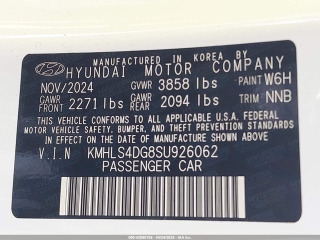 KMHLS4DG8SU926062 Hyundai Elantra Sel Convenience