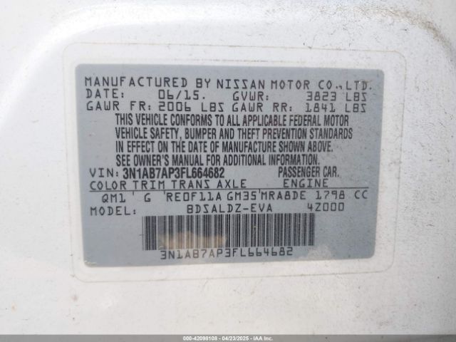 3N1AB7AP3FL664682 Nissan SENTRA SV