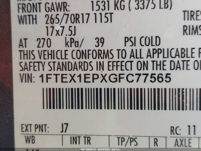 1FTEX1EPXGFC77565 Ford F-150 Xl