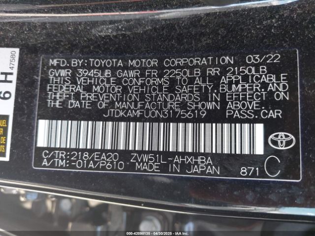 2022 TOYOTA PRIUS JTDKAMFU0N3175619 Photo 8