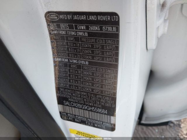 SALCR2BG9GH558684 Land Rover Discovery Sport Hse