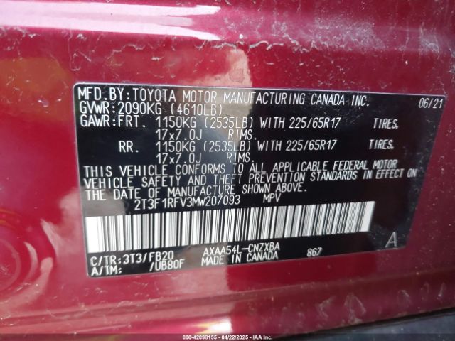 2T3F1RFV3MW207093 Toyota RAV4 LE