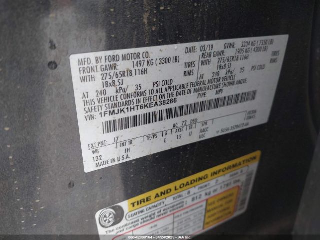 1FMJK1HT6KEA38286 Ford Expedition Max Xlt
