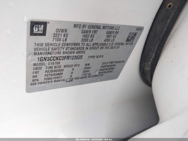 1GNSCCKC0FR123625 Chevrolet l83 - vvt, active fuel management, aluminum