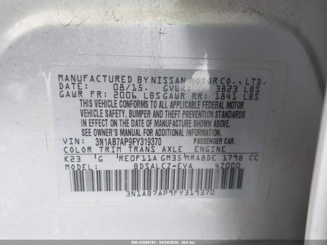 3N1AB7AP9FY319370 Nissan SENTRA S