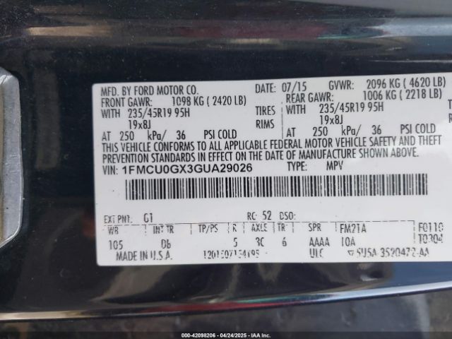 1FMCU0GX3GUA29026 Ford ESCAPE SE