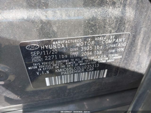 KMHC65LC0LU235313 Hyundai Ioniq Hybrid Blue