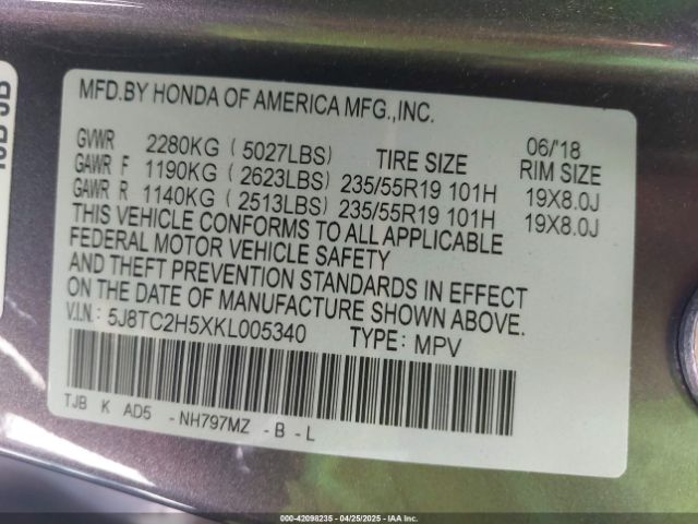 5J8TC2H5XKL005340 Acura Rdx Technology Package