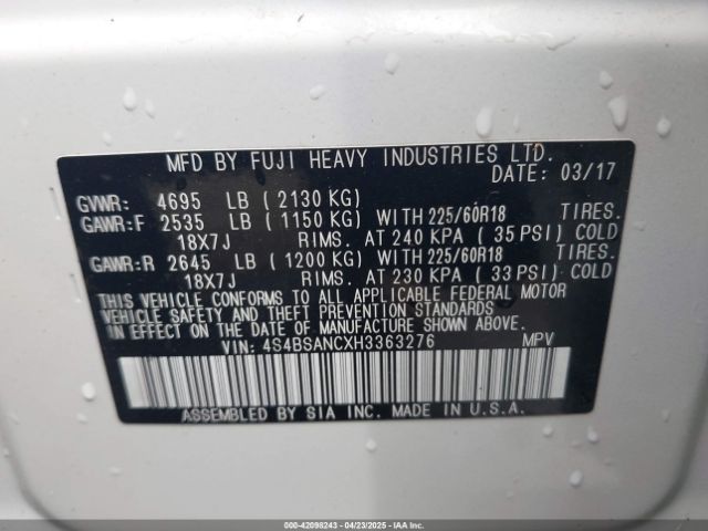 4S4BSANCXH3363276 Subaru Outback 2.5i Limited