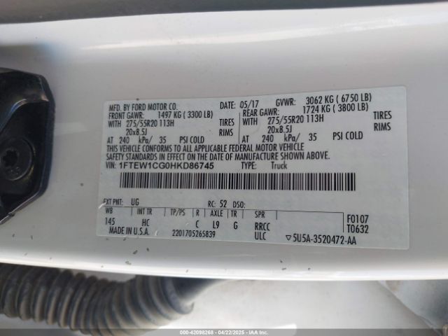 1FTEW1CG0HKD86745 Ford F-150 Lariat