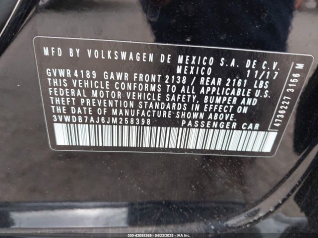 3VWDB7AJ6JM258398 Volkswagen Jetta 1.4t Se/1.4t Wolfsburg Edition