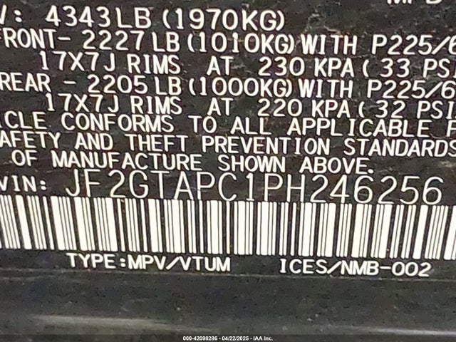 JF2GTAPC1PH246256 Subaru Crosstrek Premium
