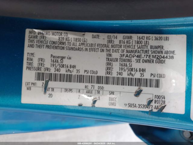 3FADP4EJ7EM204438 Ford FIESTA SE