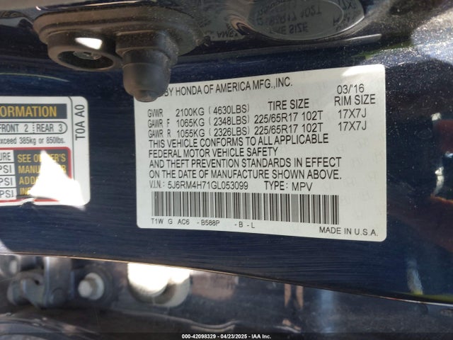 5J6RM4H71GL053099 Honda Cr-v Ex-l