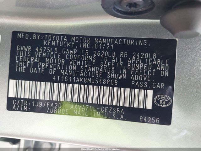 4T1G11AK8MU548808 Toyota CAMRY SE