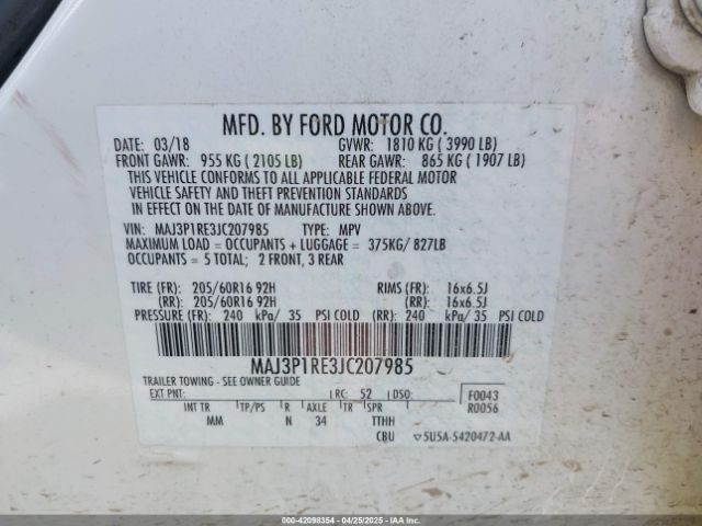 MAJ3P1RE3JC207985 Ford ECOSPORT S