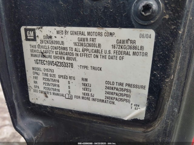 42098369 :رقم المزاد ، 1GTEC19V54Z353370 vin ، 2004 Gmc Sierra 1500 Sle مزاد بيع