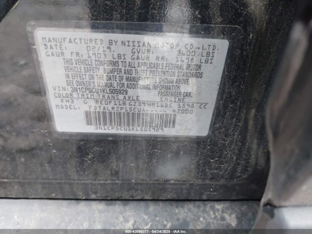 3N1CP5CU1KL505929 Nissan KICKS S