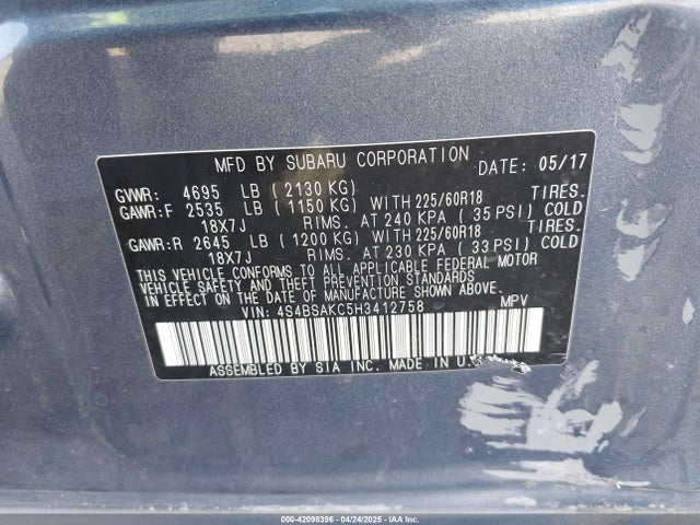 4S4BSAKC5H3412758 Subaru u5