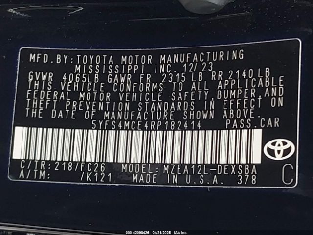 5YFS4MCE4RP182414 Toyota COROLLA SE