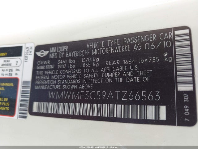 2010 MINI COOPER WMWMF3C59ATZ66563 Photo 8