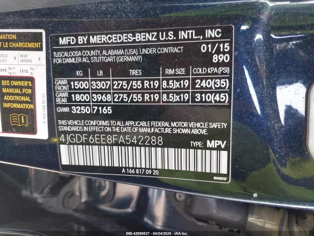 4JGDF6EE8FA542288 Mercedes-Benz Gl 450 4matic