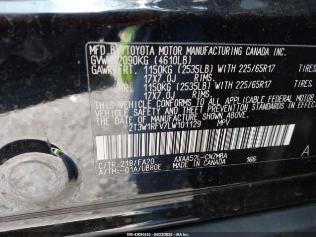 2T3W1RFV7LW101129 Toyota Rav4 Xle
