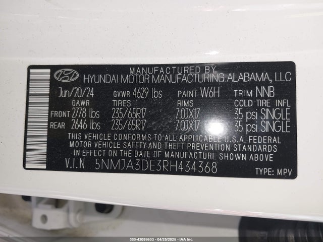5NMJA3DE3RH434368 Hyundai gdi theta iii