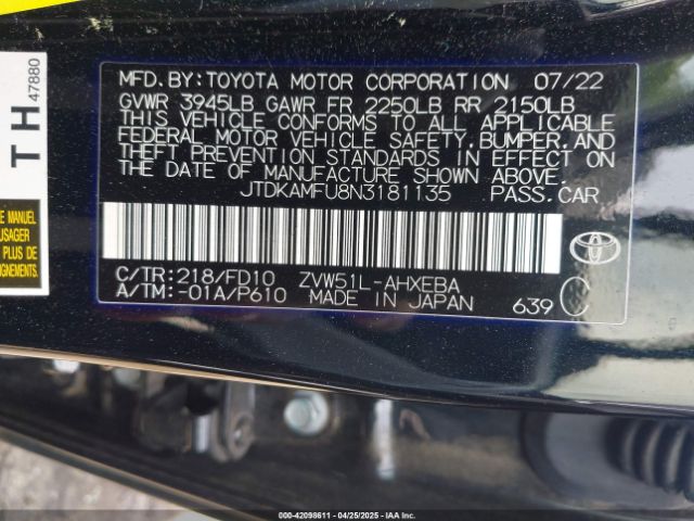 2022 TOYOTA PRIUS JTDKAMFU8N3181135 Photo 8