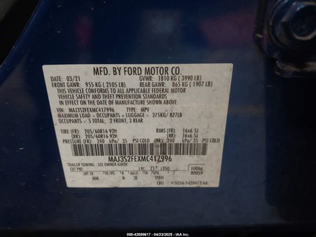 MAJ3S2FEXMC417996 Ford ECOSPORT S