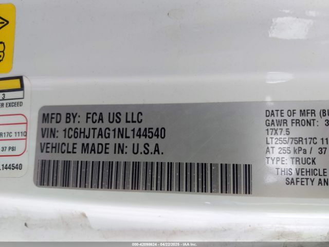 1C6HJTAG1NL144540 Jeep Gladiator Willys 4x4