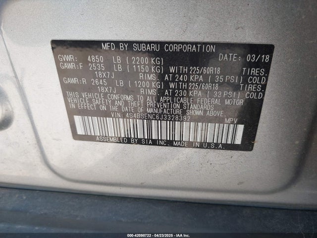 4S4BSENC6J3328392 Subaru u4