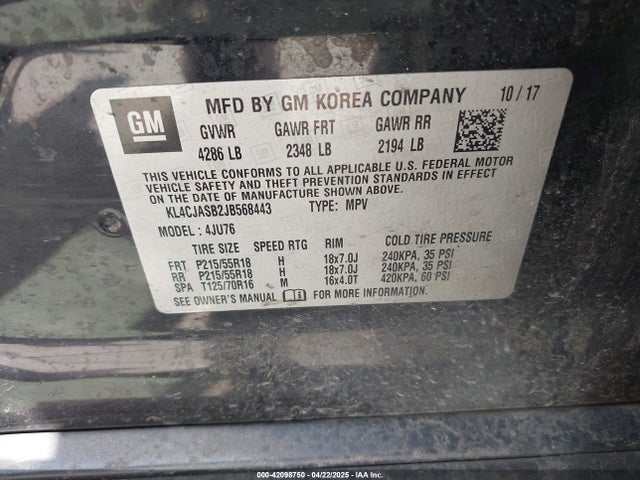 KL4CJASB2JB568443 Buick luv: mfi, variable valve timing, alum, e85 max