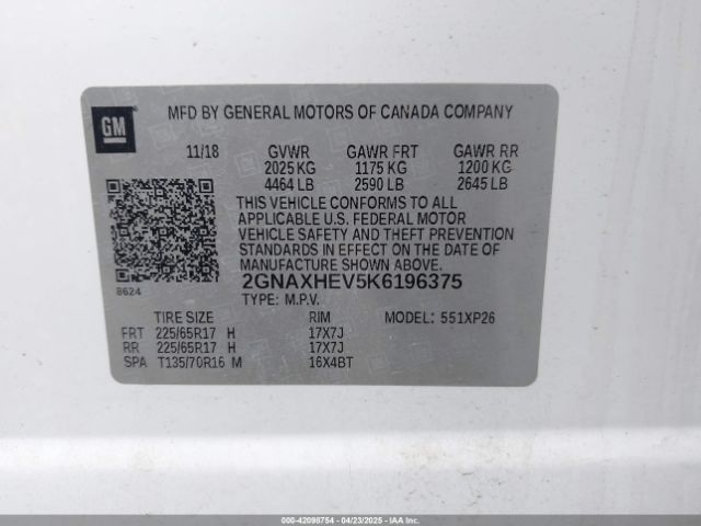 2019 CHEVROLET EQUINOX 2GNAXHEV5K6196375 Photo 8