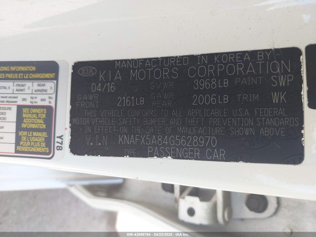 KNAFX5A84G5628970 KIA FORTE EX