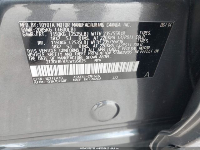 2T3DFREV7EW195025 Toyota Rav4 Limited