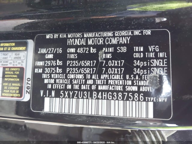 5XYZU3LB4HG387586 Hyundai Santa Fe Sport 2.4l