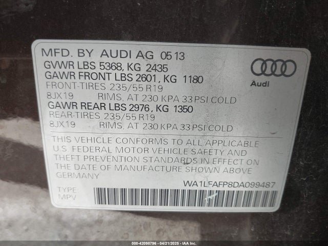 2013 AUDI Q5 WA1LFAFP8DA099487 Photo 8