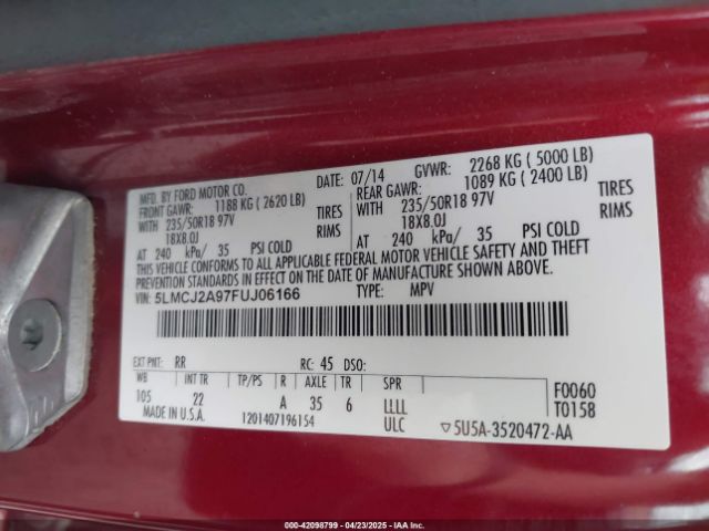 5LMCJ2A97FUJ06166 Lincoln MKC