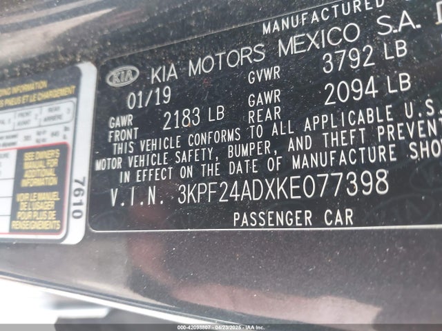 3KPF24ADXKE077398 KIA mpi nu