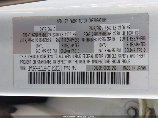 JM3KFBDL9H0163031 Mazda Cx-5 Grand Touring