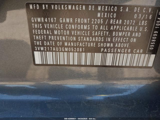 3VW217AU3GM052081 Volkswagen Golf Tsi S 4-door
