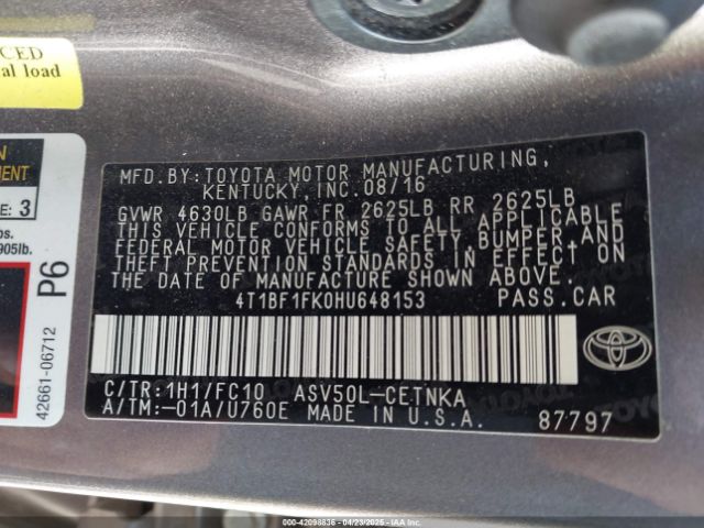 4T1BF1FK0HU648153 Toyota CAMRY LE