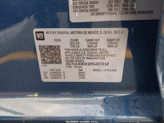 3GTUUDED1RG237212 GMC Sierra 1500 4wd  Short Box Slt